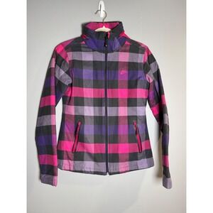 Nike Sportswear Full Zip Flannel Jacket Purple Pink Plaid Hooded Women's Small‎
